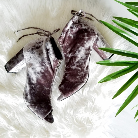 Report Shoes - Report Velvet Booties Peep Toe